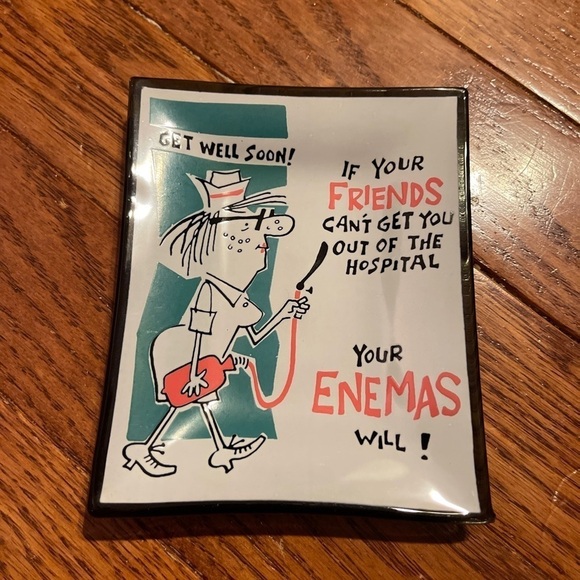 vtg 60s 70s Houze art glass ashtray get well enema hospital weird funny - Picture 1 of 7